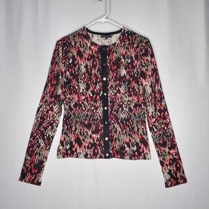 Anne Klein Knit Cardigan Women Small Snap Snakeskin Reptile Silk Blend